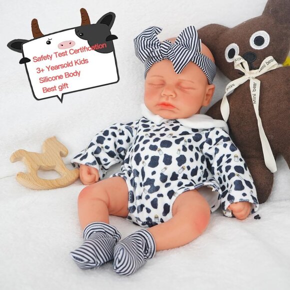 12 Inch Realistic Full Body Silicone Reborn wheaten Baby Boy Sleeping Dolls - Picture 3 of 7